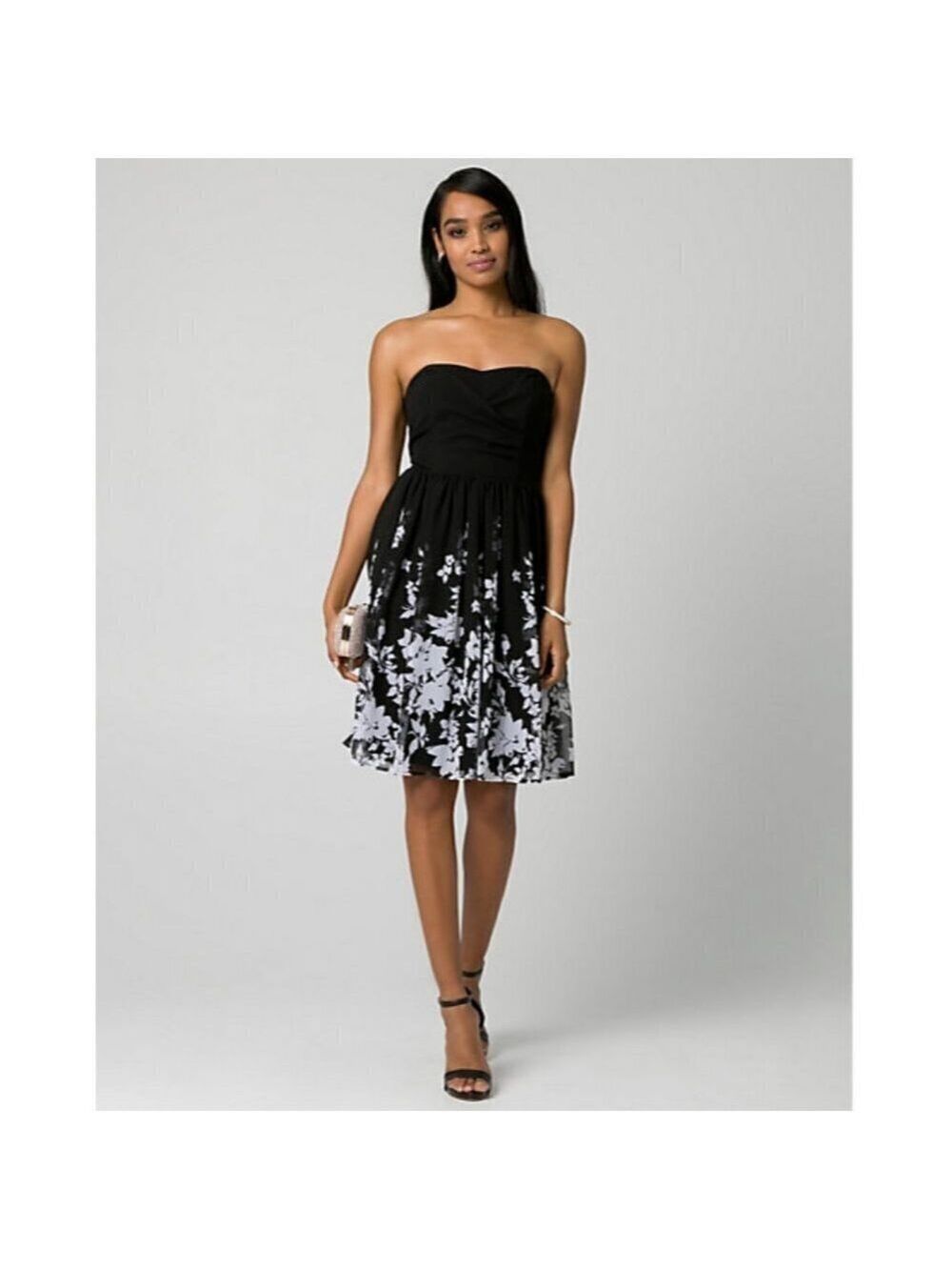 Le Château Floral Print Crêpe Chiffon Sweetheart Black / Off White Dress…